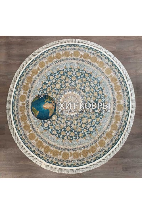 Иранский ковер Mashad 1200 129 Голубой-серый круг